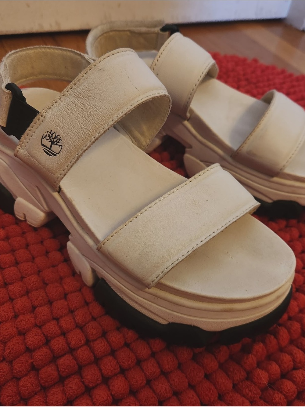 Timberland Women's Cream/White Chunky Strap Platform Sandals